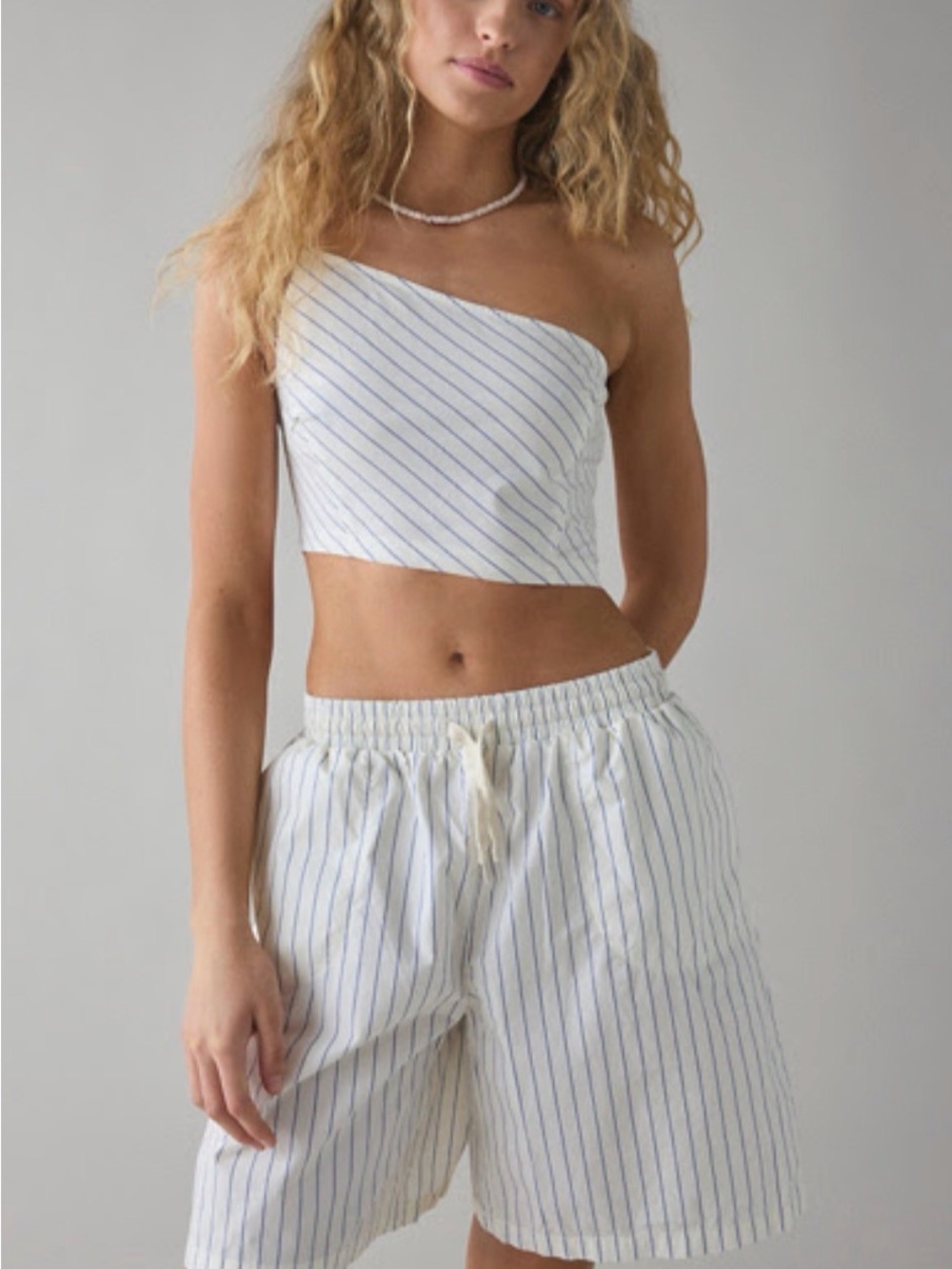 Urban Outfitters Striped White and Blue Drawstring Women’s Set